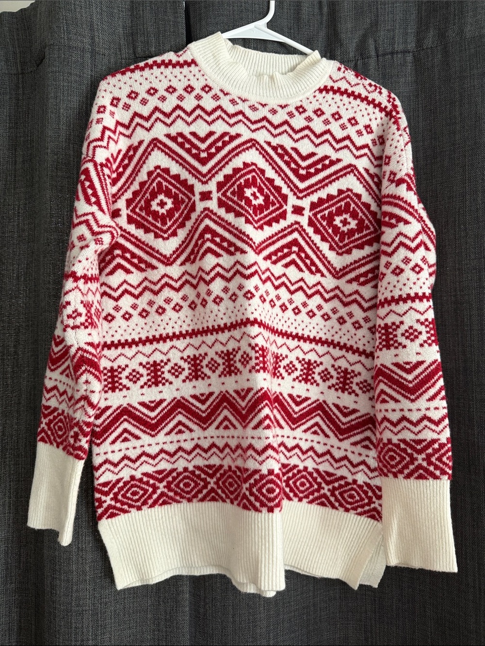 Loft Cream and Red Fair Isle Knit Sweater